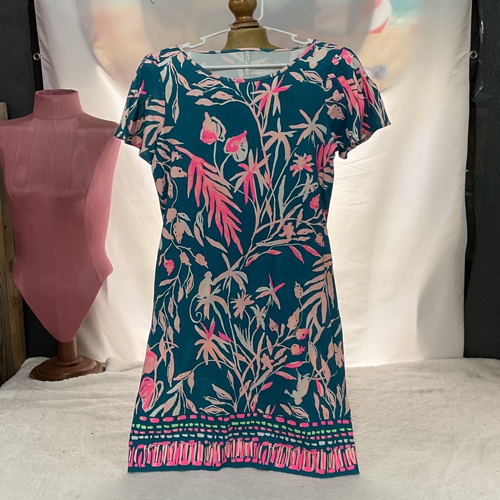 Lilly Pulitzer Tropical Print Dress with Pink and Blue